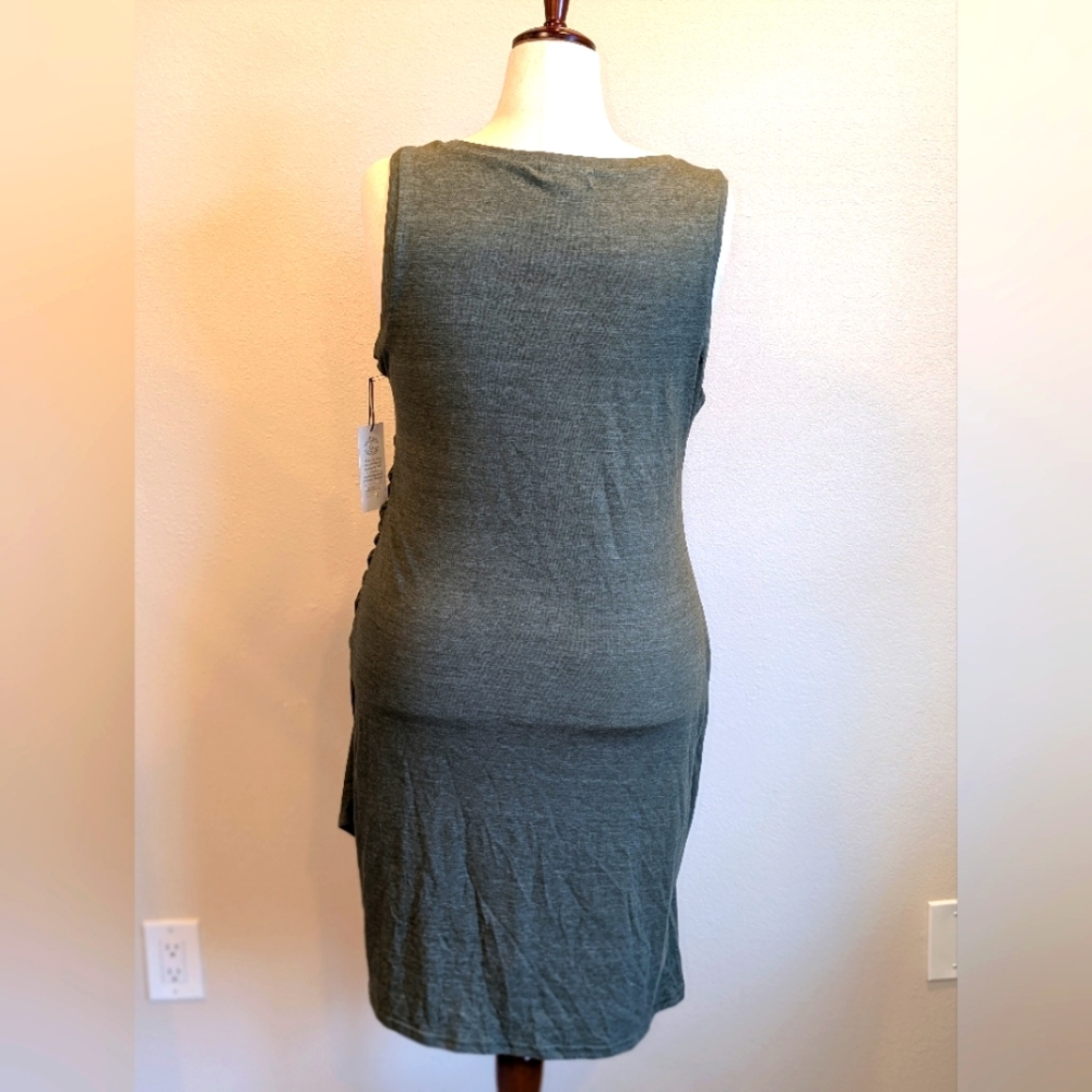 NWTTREASURE & BOND WOMENS RUCHED SIDE SLEEVELESS TANK DRESS OLIVE GREEN SIZE XXL - Picture 4 of 6